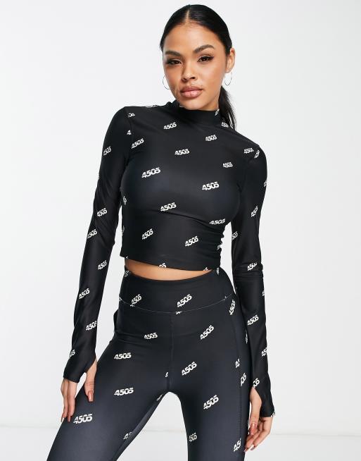 ASOS 4505 - Top à manches longues à monogramme - Monochrome 