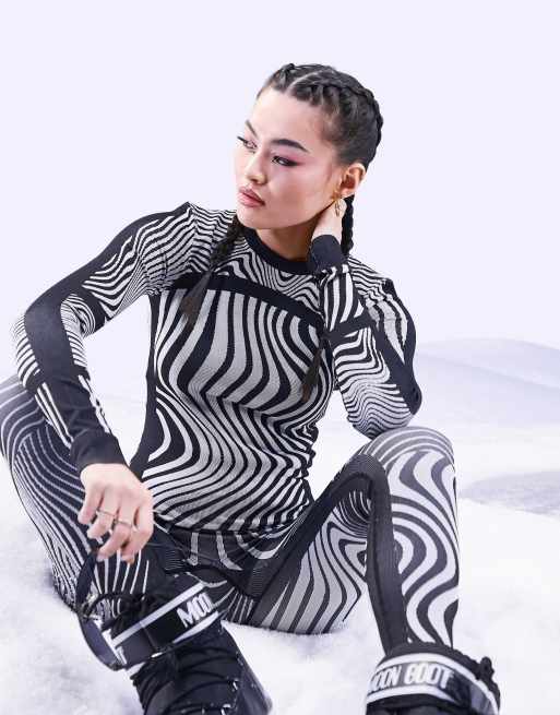 ASOS 4505 - Top base layer bianco e nero con stampa astratta 