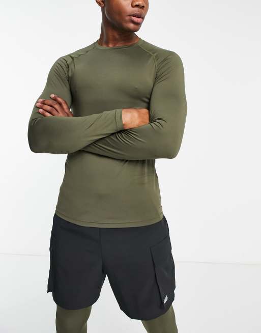 ASOS 4505 - Top base layer da allenamento a maniche lunghe kaki