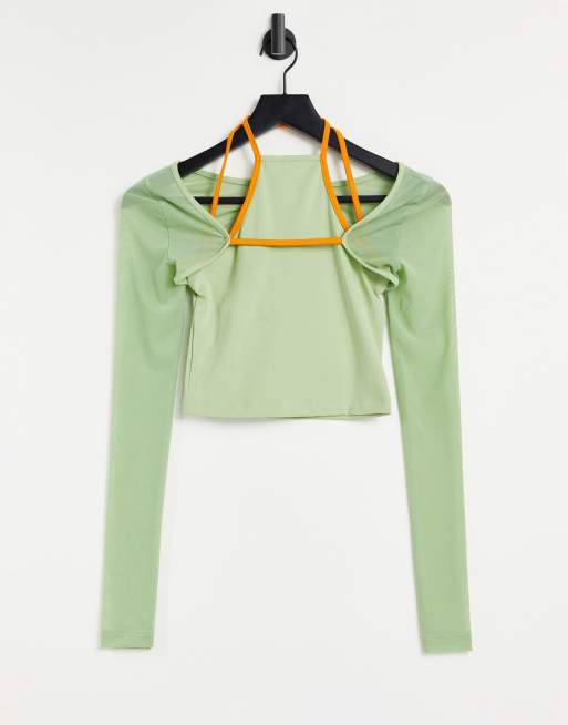 ASOS 4505 – Top do jogi z długimi rękawami, wycięciem i ozdobnymi paskami