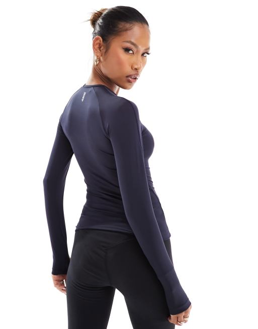 ASOS 4505 - Top slim a maniche lunghe blu navy con logo