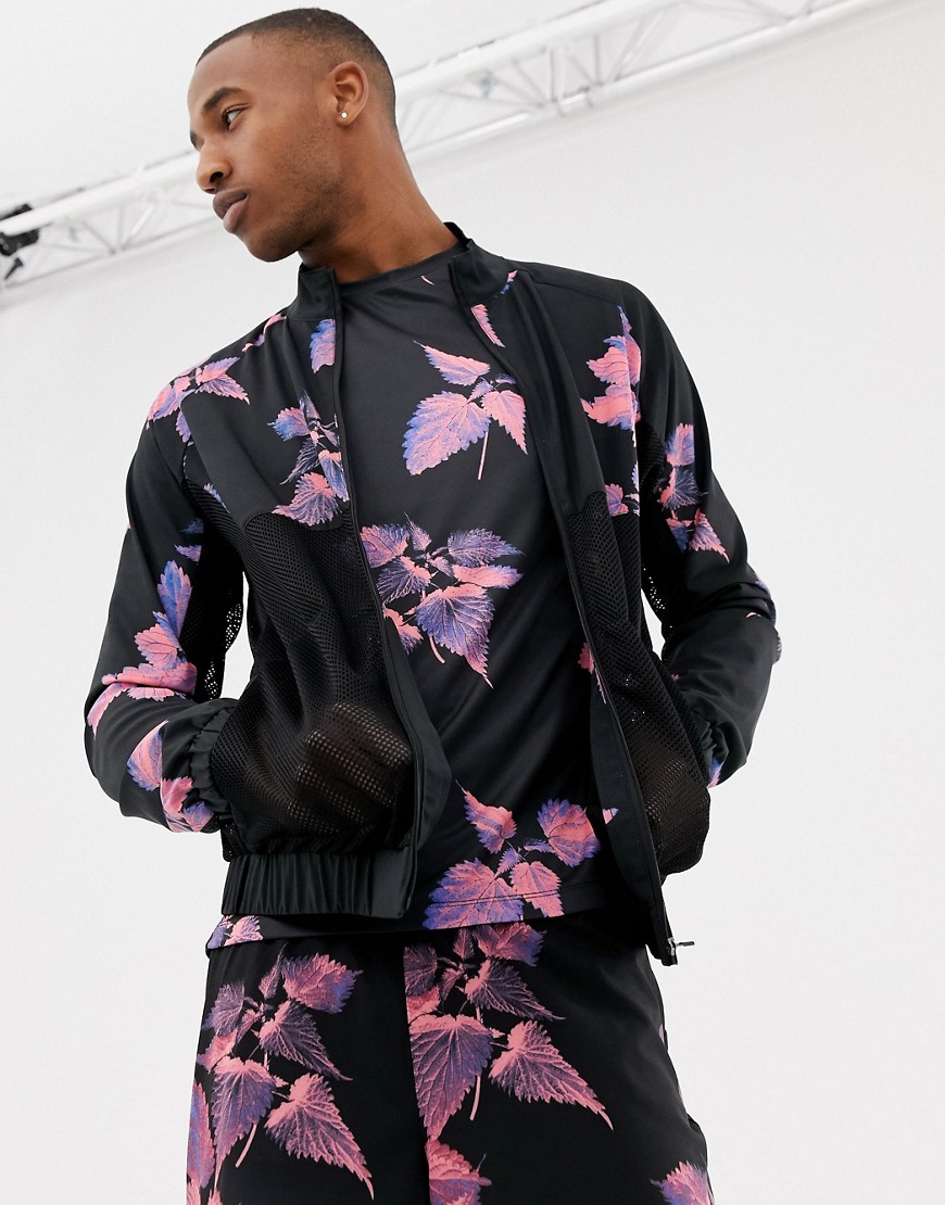 ASOS 4505 track jacket with floral print and breathable-Black