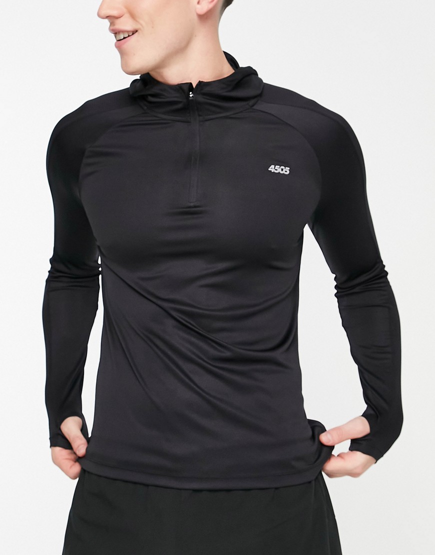 ASOS 4505 trail run long sleeve t-shirt with hood-Black