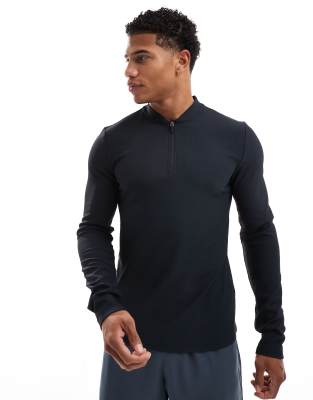 4505 Training 1/4 zip performance rib long sleeve top in black