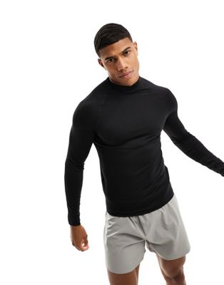 ASOS 4505 training long sleeve base layer with mock neck in black - ASOS Price Checker