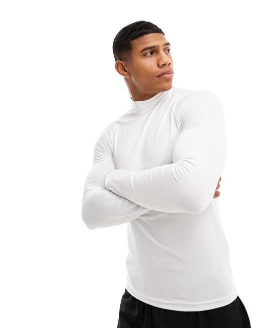 ASOS 4505 training long sleeve base layer with mock neck with thermal  performance fabric in white