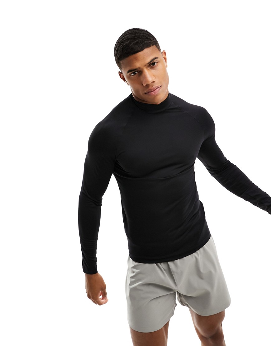 4505 training long sleeve muscle fit base layer with mock neck with thermal performance fabric in black