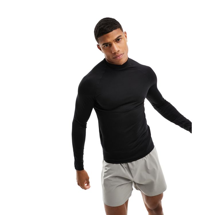 ASOS 4505 active roll neck long sleeve top with thumb hole in charcoal