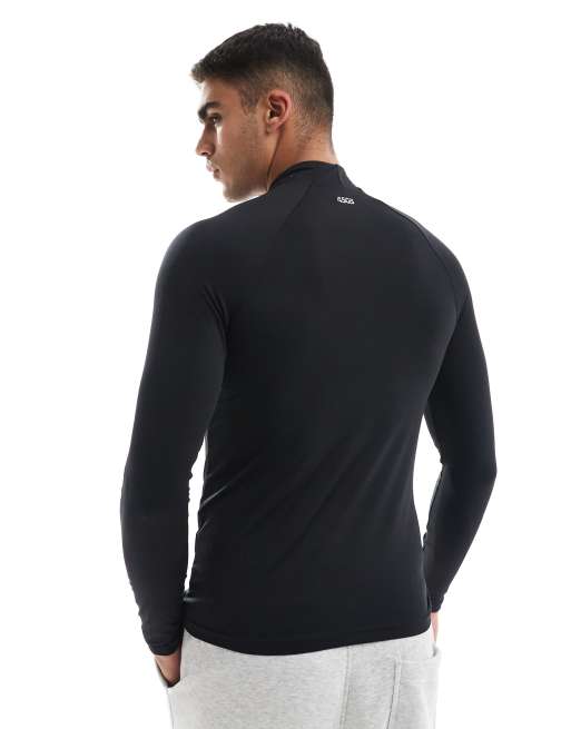 ASOS 4505 training long sleeve muscle fit base layer with mock neck with  thermal performance fabric in black