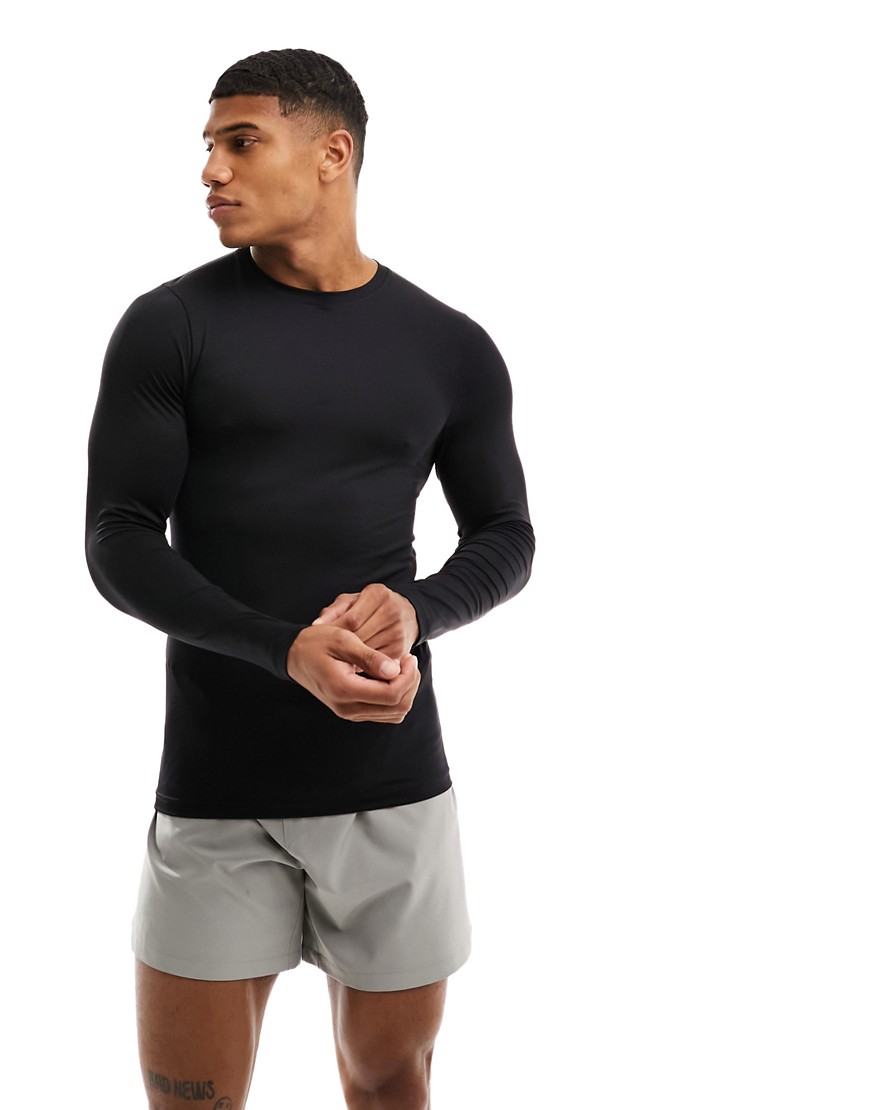 ASOS 4505 training long sleeve muscle fit base layer with thermal performance fabric in black