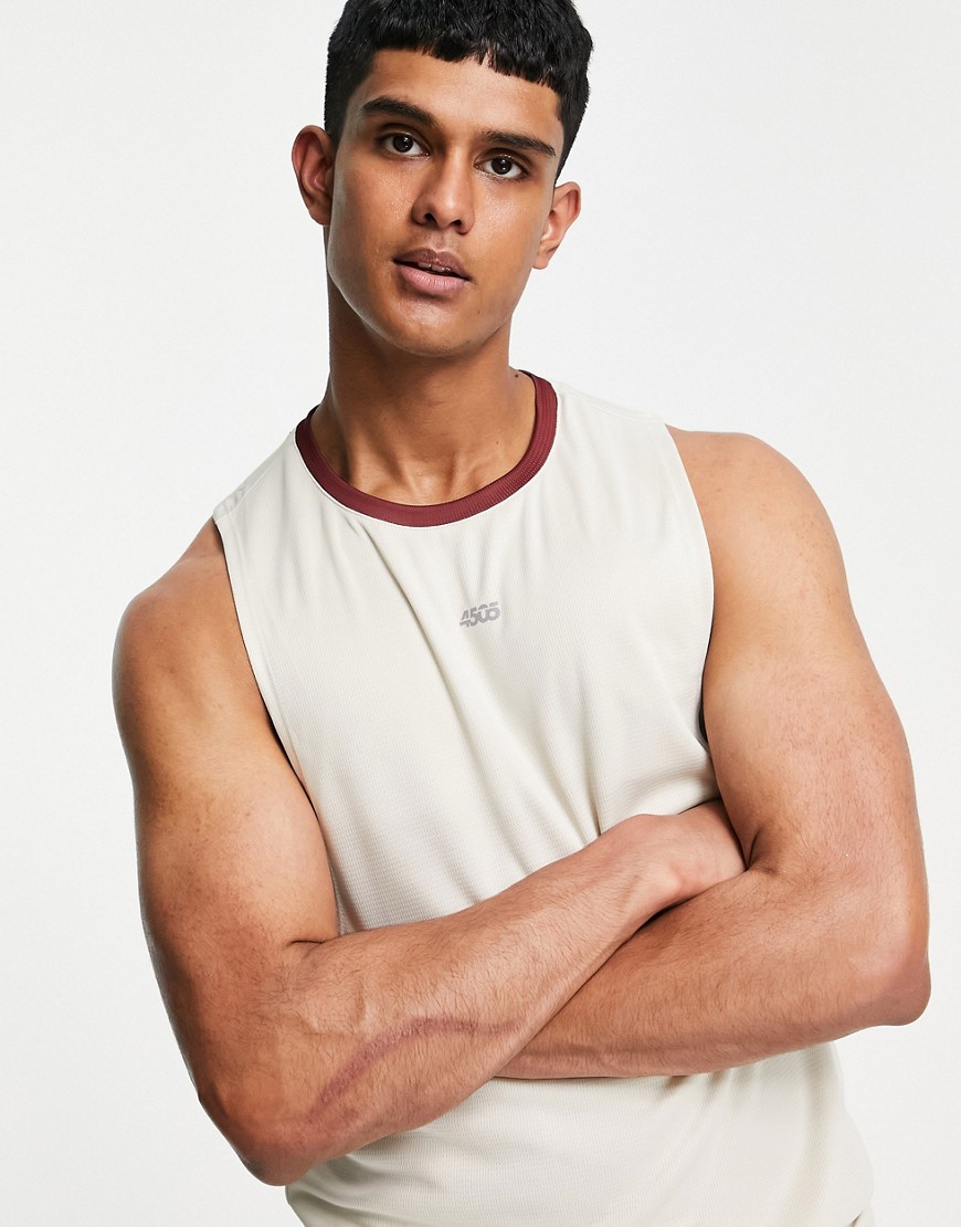 ASOS 4505 training sleeveless t-shirt with dropped armhole and contrast trim-White
