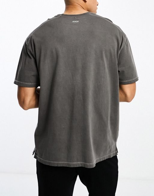 ASOS 4505 training t-shirt with quick dry in oversized fit and pigment wash  grey