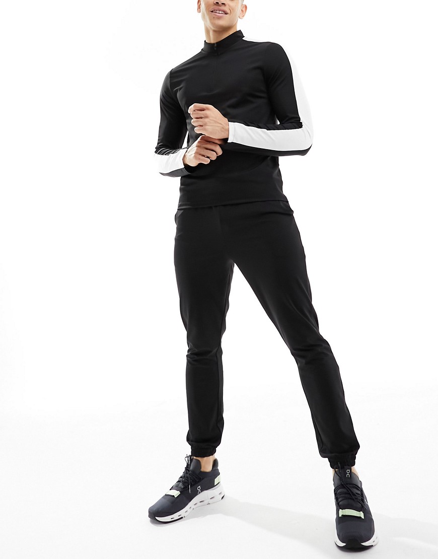 ASOS 4505 training track 1/4 zip top with contrast panel in black
