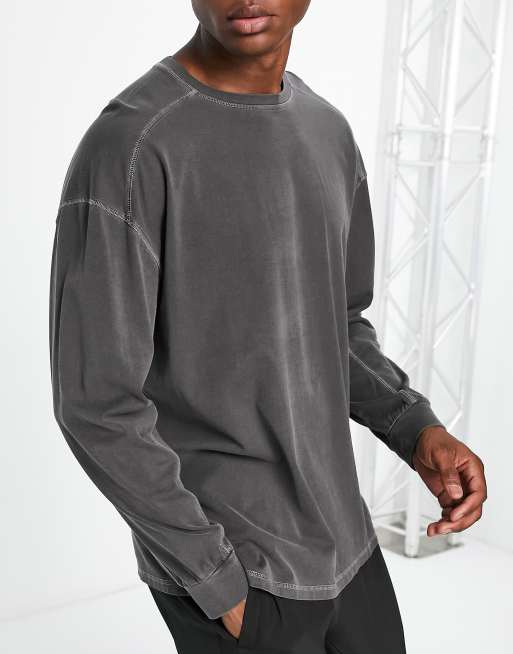ASOS 4505 - Trainings-T-shirt met lange mouwen, oversized pasvorm en pigment wassing
