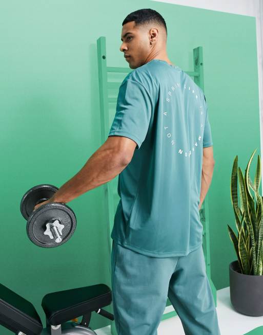ASOS 4505 – Tränings-t-shirt av polyester med texttryck - MGREEN