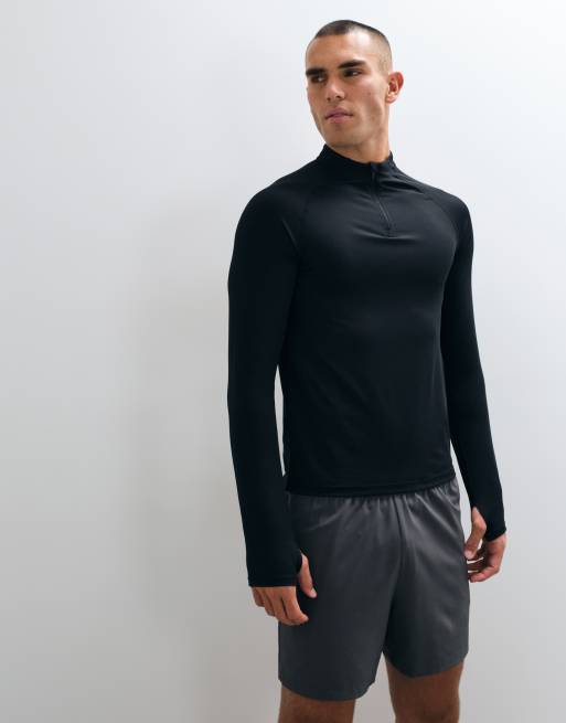 ASOS 4505 træningstop med hurtigttørrende materiale, muscle fit, 1/4-lynlås og lange ærmer i sort, 3 af 5