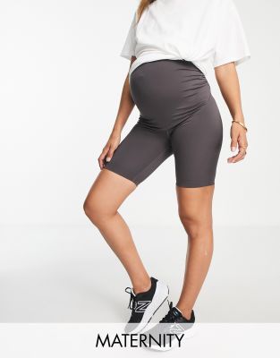 ASOS 4505 Umstandsmode - Icon - Knapp sitzende, Po-formende kurze Leggings mit Markenlogo, 20 cm Schrittlänge-Grau