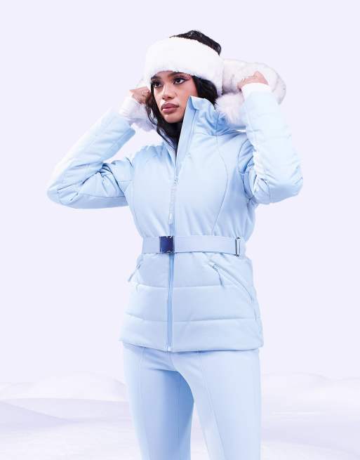 ASOS 4505 Veste de ski a ceinture avec capuche bordee de fausse fourrure