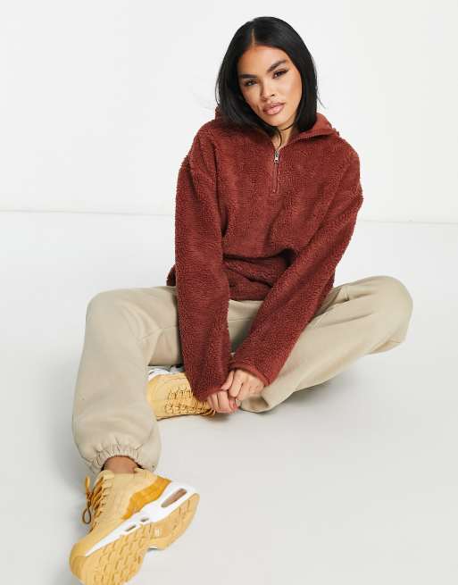 ASOS 4505 – Wanderjacke aus Teddyfell mit kurzem 1/4-Reißverschluss in Orange, 3 von 4