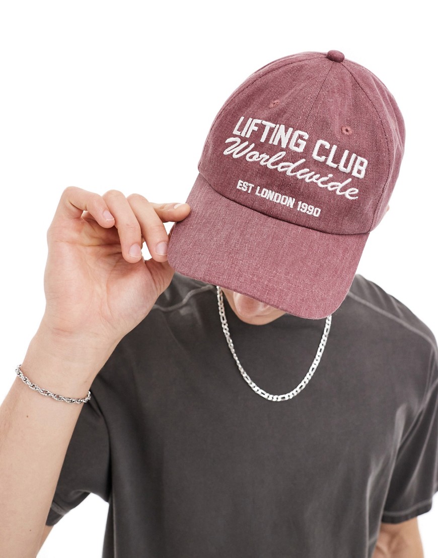 Asos Design 4505 Washed Cotton Cap With Logo In Brown In Red