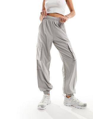 ASOS 4505 woven high waist cargo trousers in light grey
