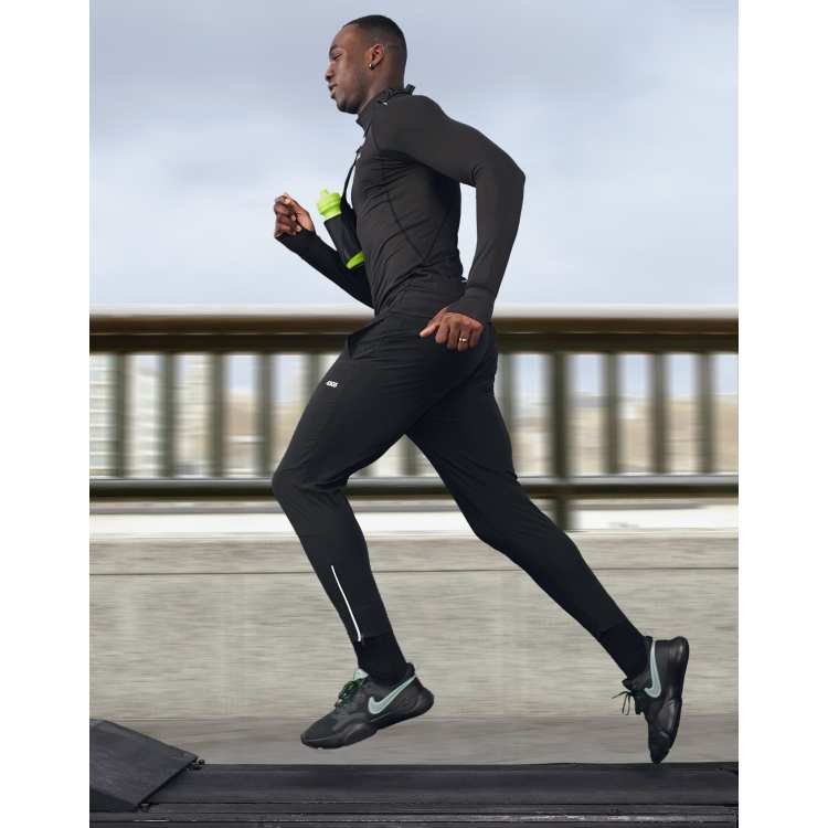 Men's Reflective Running Tights With Zips Ebony