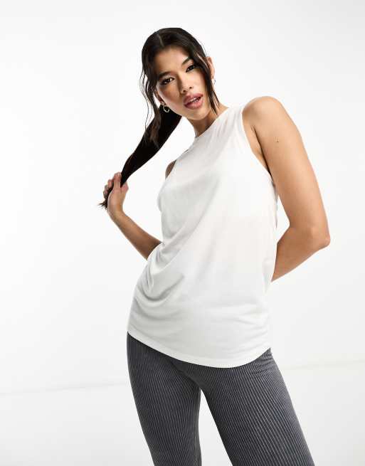 ASOS 4505 racer back singlet top with inner bra in khaki