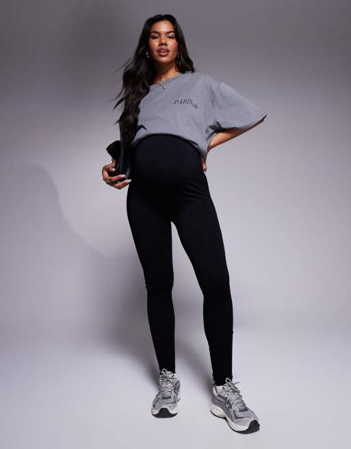 ASOS 4505 Zwangerschapskleding Icon Naadloze fitnesslegging met ribbels in zwart ASOS