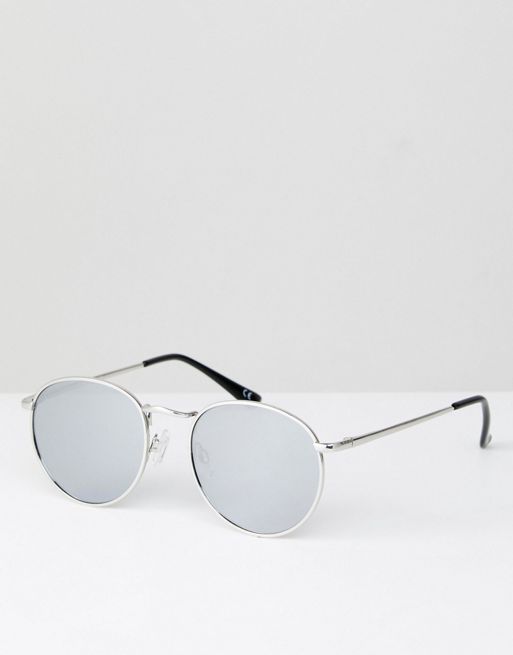 Asos 90s Metal Round Sunglasses In Silver Flash Asos 