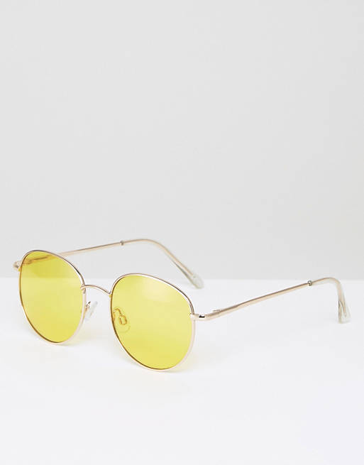 ASOS 90S Round Sunglasses With Yellow Coloured Lens