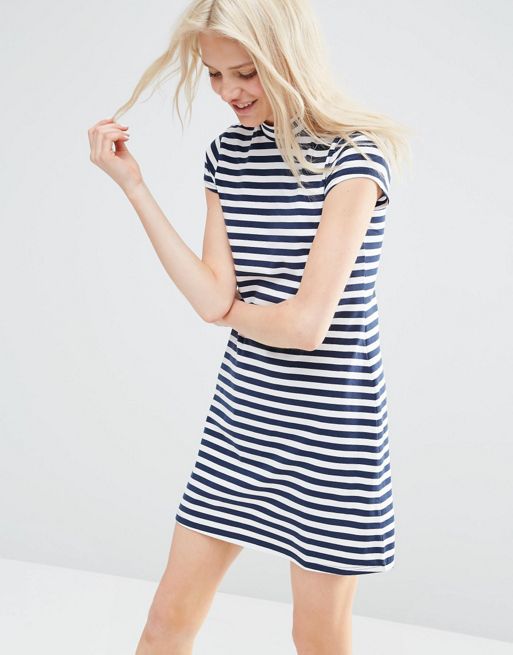 ASOS | ASOS A Line Shift Dress with High Neck in Stripe