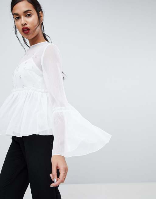 ASOS - Aangerimpelde top met parels