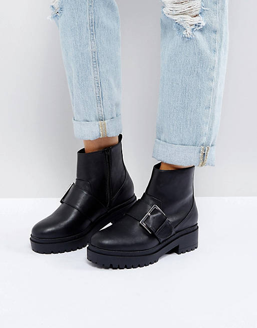 ASOS ACCELERATE Chunky Buckle Ankle Boots