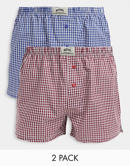 ASOS Actual 2 pack boxers in woven check