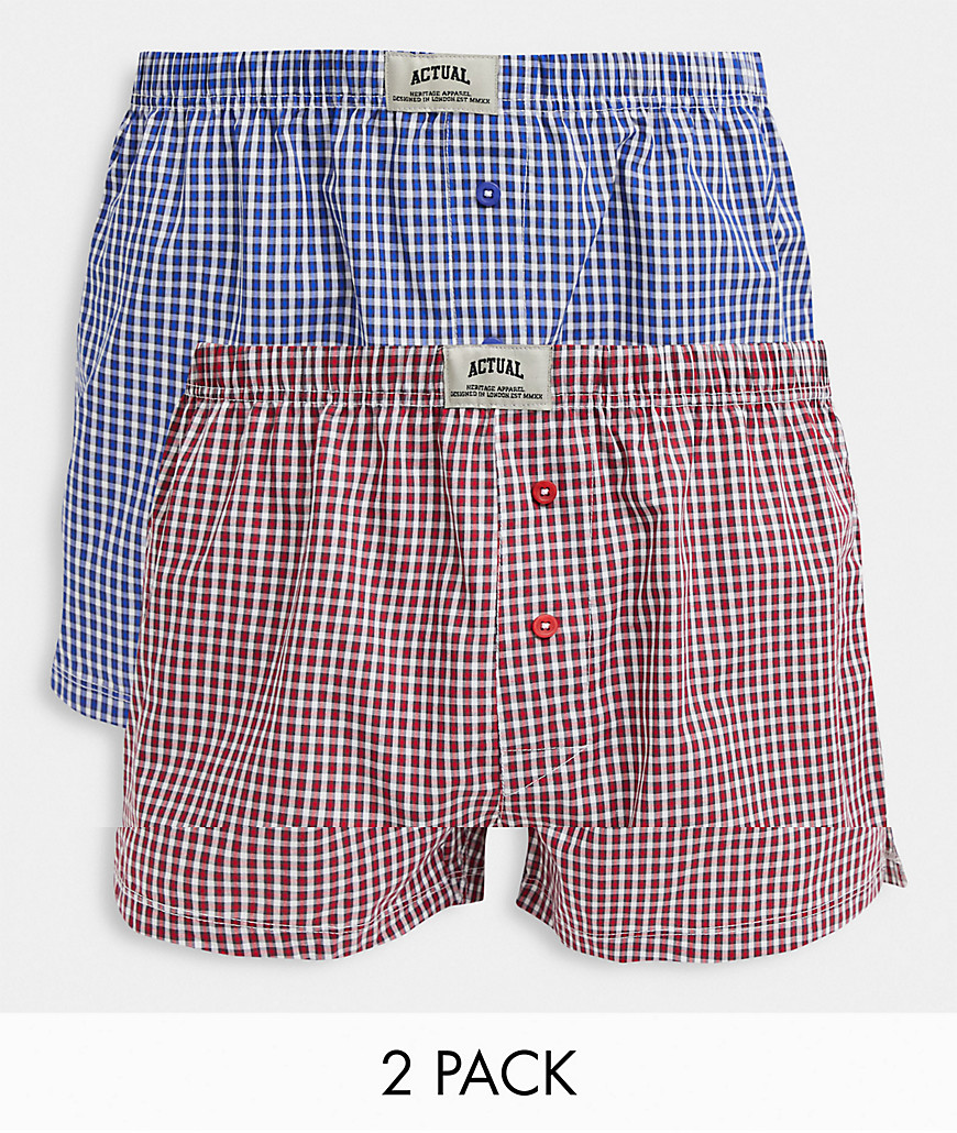 ASOS Actual 2 pack boxers in woven check-Multi