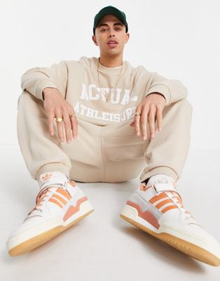 ASOS Actual Athleisure co-ord oversized sweatshirt with logo print in sand