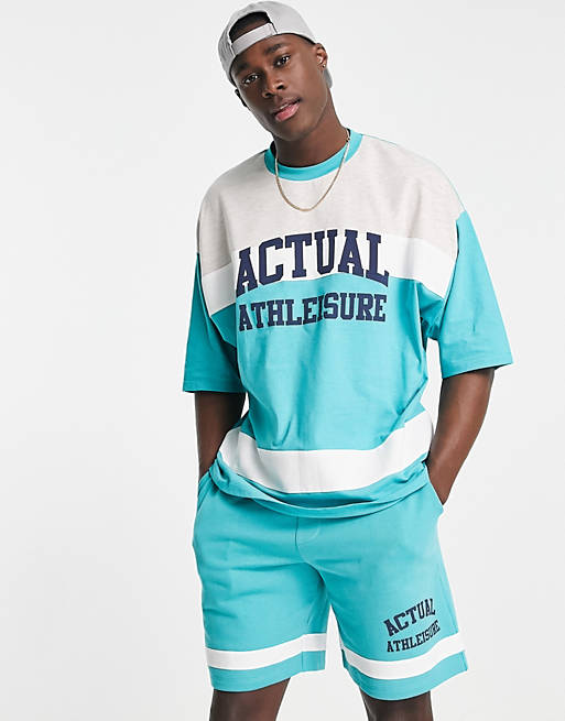 ASOS Actual Athleisure co-ord with splicing detail in teal, 3 of 3