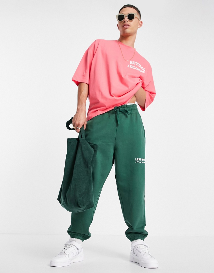 ASOS Actual – Athleisure – Korallrosa t-shirt i oversize med tryck på bröst och rygg-Pink