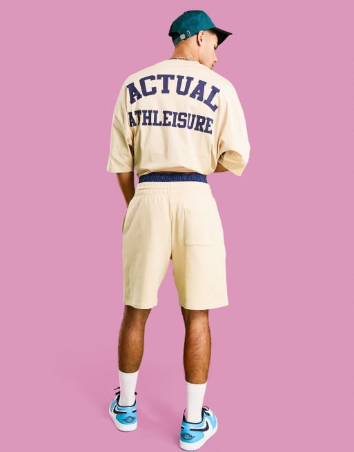 ASOS – Actual Athleisure – Oversize-T-Shirt in Frappé-Beige mit Logoprint, Kombiteil