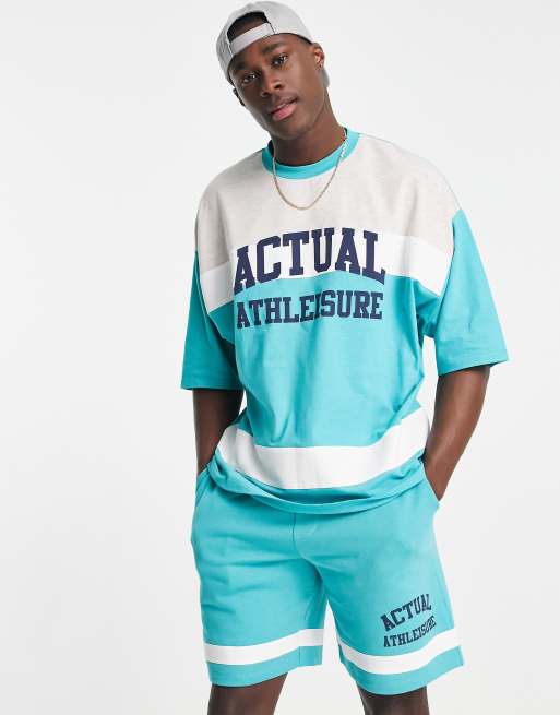 ASOS – Actual Athleisure – Oversize-T-Shirt in Grün mit geteiltem Design, Kombiteil