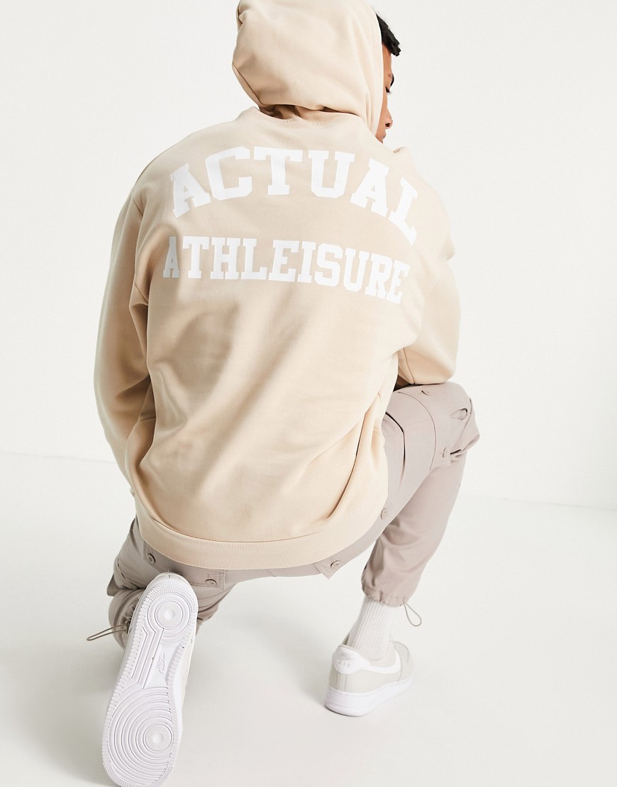 ASOS Actual Athleisure oversized hoodie in sand with print-Neutral