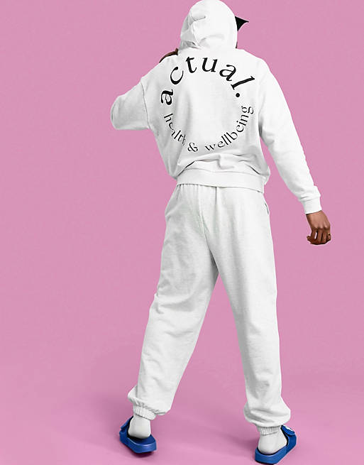 ASOS Actual Athleisure oversized hoodie in white marl with health and wellbeing large back print