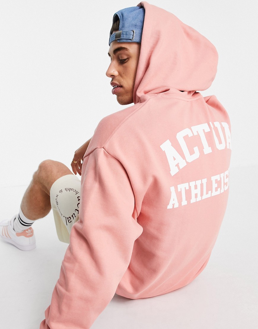 ASOS Actual Athleisure oversized hoodie with back logo print in rosette pink