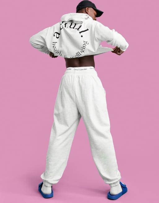 ASOS Actual Athleisure oversized jogger in white marl with health and wellbeing print, 2 of 4