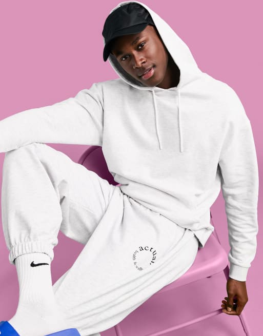 ASOS Actual Athleisure oversized jogger in white marl with health and wellbeing print, 4 of 4