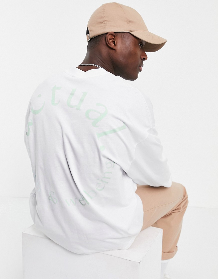 ASOS Actual Athleisure oversized long sleeve t-shirt with back circle logo back print in white