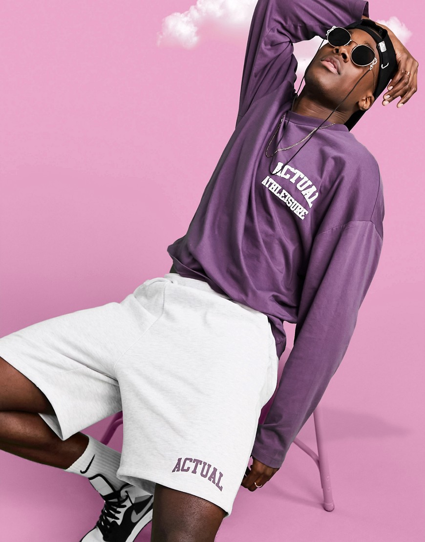 ASOS Actual Athleisure oversized long sleeve t-shirt with printed chest and back logo in purple