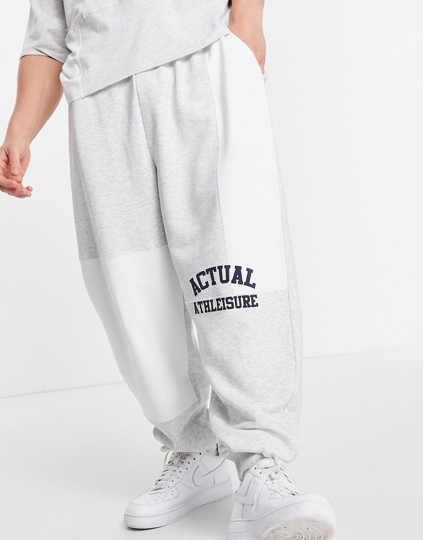ASOS Actual Athleisure oversized sweatpants with cut and sew paneling in ecru color block - part of a set-White