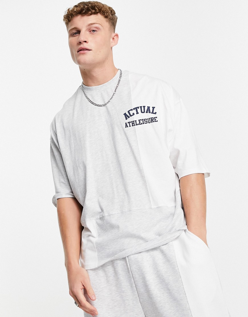 ASOS Actual Athleisure oversized t-shirt with cut and sew panelling in ecru - part of a set-White