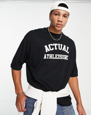 ASOS Actual Athleisure oversized t-shirt with front logo print in black